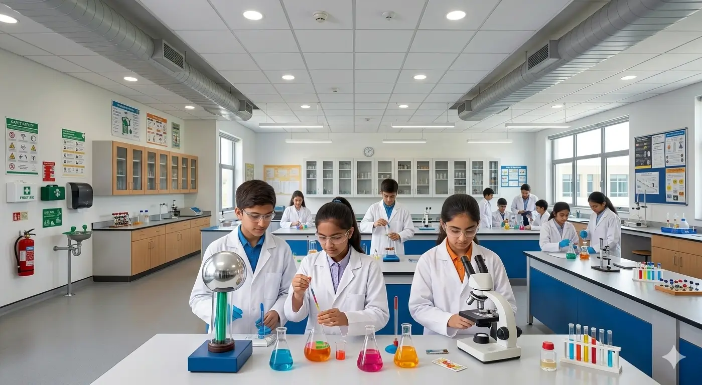 Students conducting experiments in science laboratory